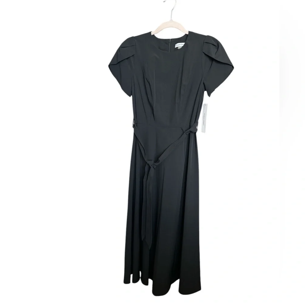 Calvin Klein Tulip Short Sleeve A-Line Midi Dress Black dress Business casual - Picture 6 of 14